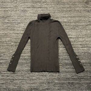 Anthropologie Moth Size M Black Rib Knit Turtleneck Sweater Top